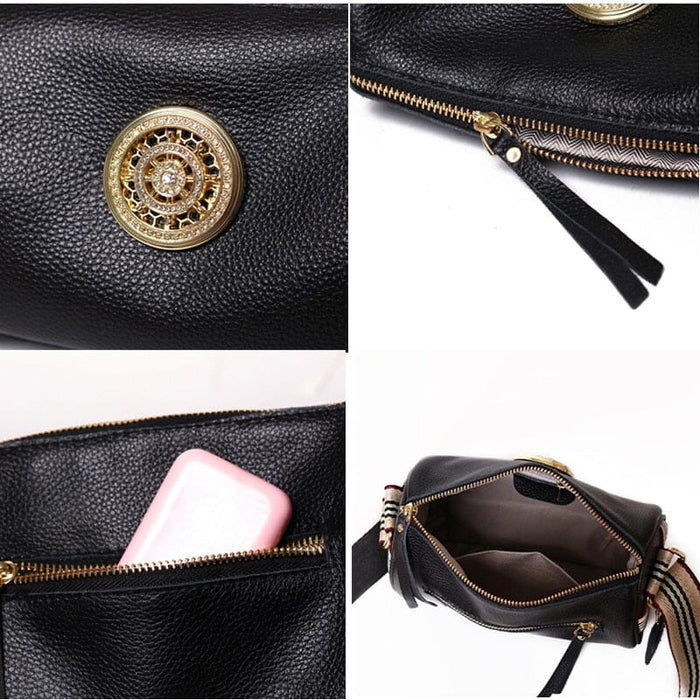 Bolsa  Marie de Couro Legítimo Alça Listada