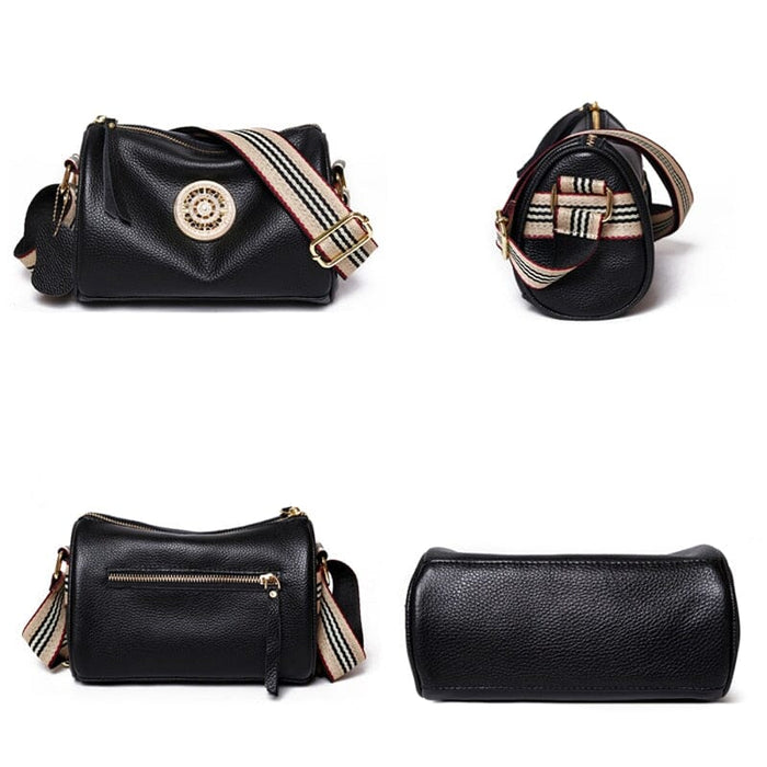 Bolsa  Marie de Couro Legítimo Alça Listada